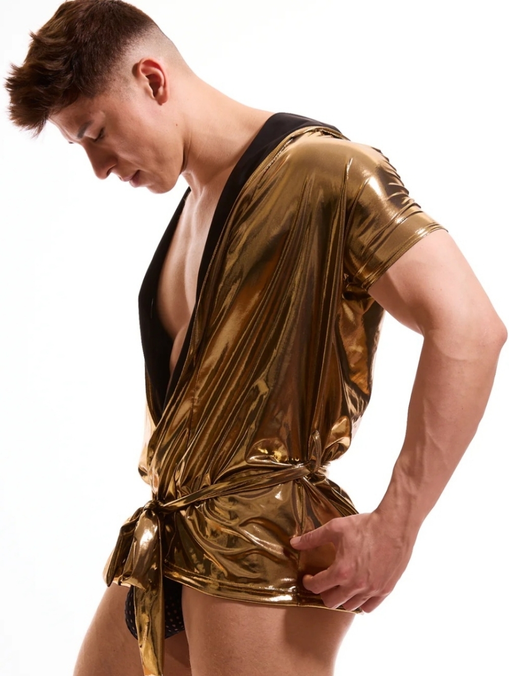 Liquid Metal Gold Robe & Pant Set for Men
